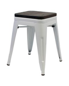 White Tolix low stool oak seat