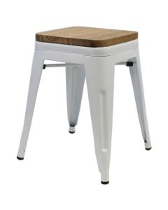 White Tolix low stool oak seat