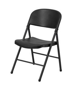 Profile view of black evo folding plastic chair
