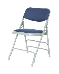 Profile view of blue comfort folding chair