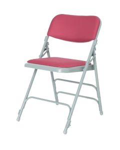 Profile view of burgundy comfort folding chair
