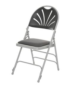 Profile view of charcoal comfort deluxe steel folding chair