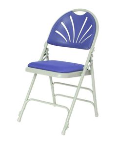 Profile view of blue comfort deluxe steel folding chair