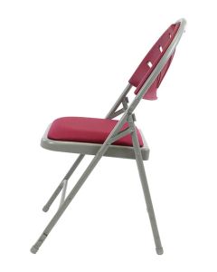 Profile view of burgundy comfort deluxe steel folding chair