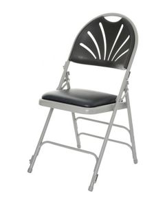 Profile view of black vinyl comfort deluxe steel folding chair