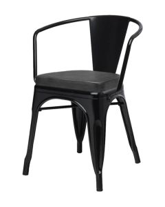 Tolix Style Metal Armchair with Box Seat - Gloss Black