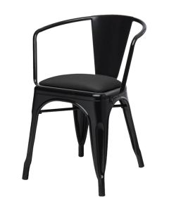 Tolix Style Metal Armchair with Dome Seat - Gloss Black