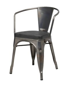 Tolix Style Metal Armchair with Box Seat - Industrial Grey