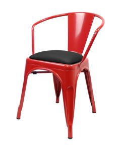 Tolix Style Metal Armchair with Dome Seat - Red