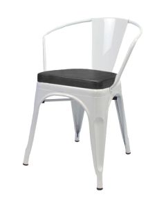 Tolix Style Metal Armchair with Box Seat - White