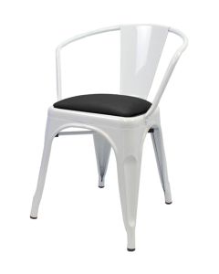 Tolix Style Metal Armchair with Dome Seat - White