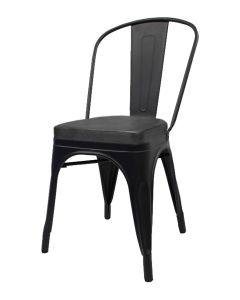 Tolix Style Metal Side Chair with Box Seat - Matte Black