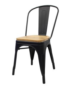 Matte Black Tolix chair oak seat