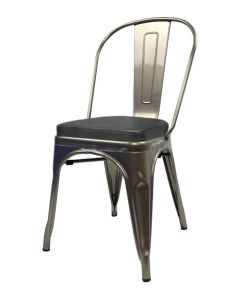 Tolix Style Metal Side Chair with Box Seat - Industrial Grey