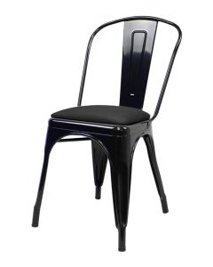 Tolix Style Metal Side Chair with Dome Seat - Gloss Black