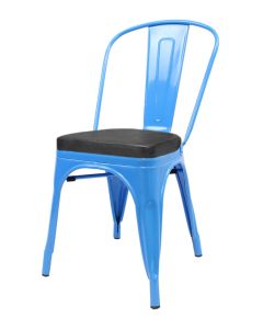 Tolix Style Metal Side Chair with Box Seat - Blue