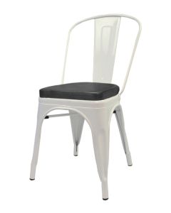 Tolix Style Metal Side Chair with Box Seat - White