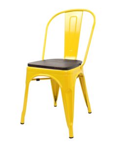 Yellow Tolix chair walnut seat