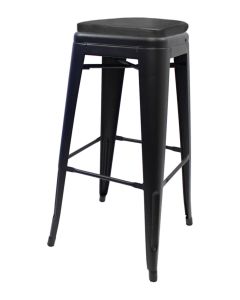 Tolix Style 76cm Bar Height Stool with Upholstered Box Seat - Matte Black