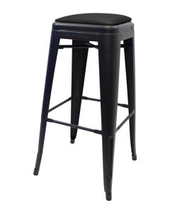 Tolix Style 76cm Bar Height Stool with Upholstered Dome Seat - Matte Black