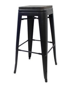 Matte black Tolix bar stool oak seat