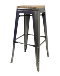 Industrial grey Tolix bar stool oak seat
