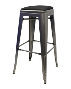 Tolix Style 76cm Bar Height Stool with Upholstered Dome Seat - Industrial Grey