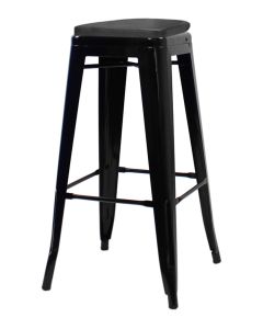 Tolix Style 76cm Bar Height Stool with Upholstered Box Seat - Gloss Black