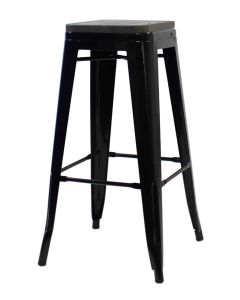 Gloss black Tolix bar stool oak seat