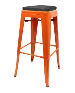 Tolix Style 76cm Bar Height Stool with Upholstered Box Seat - Orange