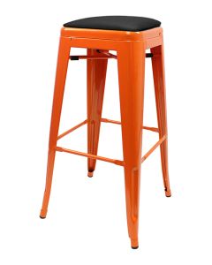 Tolix Style 76cm Bar Height Stool with Upholstered Dome Seat - Orange