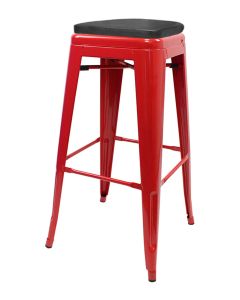 Tolix Style 76cm Bar Height Stool with Upholstered Box Seat - Red