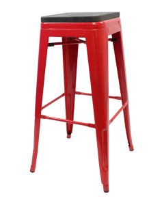 Red Tolix bar stool walnut seat