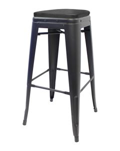 Tolix Style 76cm Bar Height Stool with Upholstered Box Seat - Matte Gun Metal