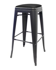 Tolix Style 76cm Bar Height Stool with Upholstered Dome Seat - Matte Gun Metal