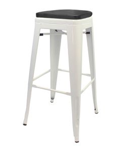 Tolix Style 76cm Bar Height Stool with Upholstered Box Seat - White