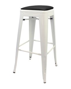Tolix Style 76cm Bar Height Stool with Upholstered Dome Seat - White
