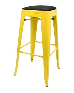 Tolix Style 76cm Bar Height Stool with Upholstered Dome Seat - Yellow
