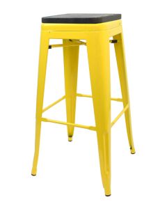Yellow Tolix bar stool walnut seat