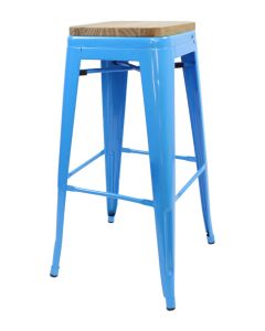 Blue Tolix bar stool oak seat