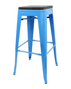 Blue Tolix bar stool oak seat