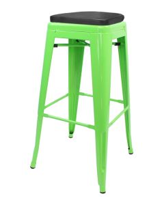 Tolix Style 76cm Bar Height Stool with Upholstered Box Seat - Green
