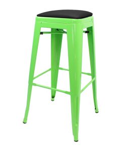 Tolix Style 76cm Bar Height Stool with Upholstered Dome Seat - Green