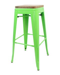 Green Tolix bar stool walnut seat