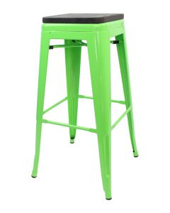 Green Tolix bar stool walnut seat