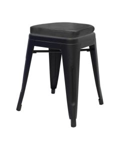 Tolix Style 46cm Low Stool with Upholstered Box Seat - Matte Black