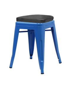 Tolix Style 46cm Low Stool with Upholstered Box Seat - Blue