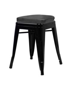 Tolix Style 46cm Low Stool with Upholstered Box Seat - Gloss Black