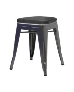 Tolix Style 46cm Low Stool with Upholstered Box Seat - Gloss Gun Metal