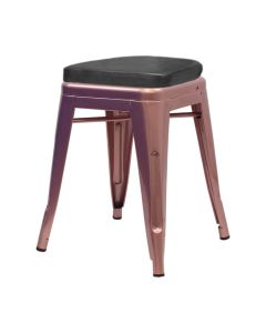 Tolix Style 46cm Low Stool with Upholstered Box Seat - Rose Gold